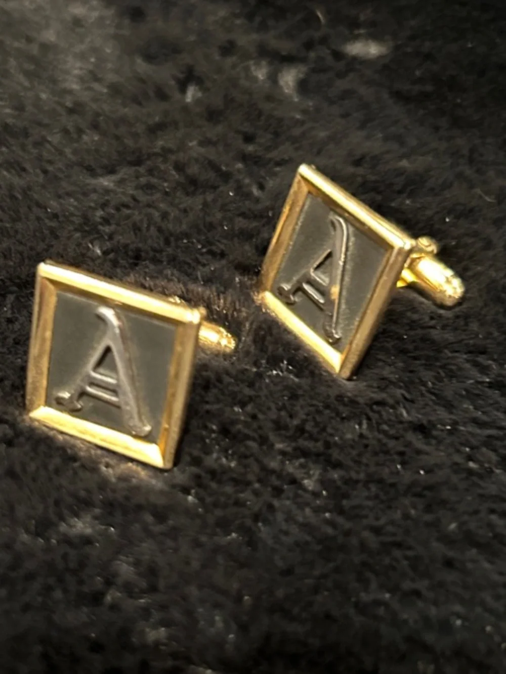Monogram 'A' Square Gold Tone Cufflinks